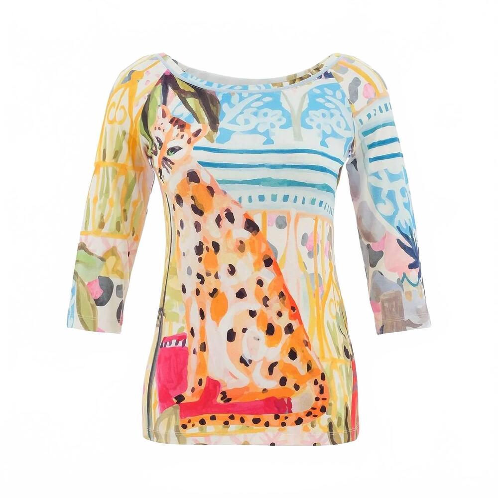 NEW DOLCEZZA women's print boat neck top in cheetah in the city